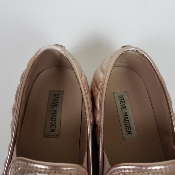 Steve Madden Zaander Pink Rose Gold Shiny Faux Leather Slip On Loafers - Picture 11 of 16